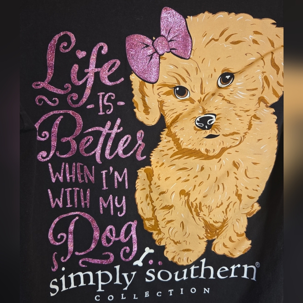 Simply Southern Life Is Better With My Dog Long Sleeve Black T-Shirt Size Small
